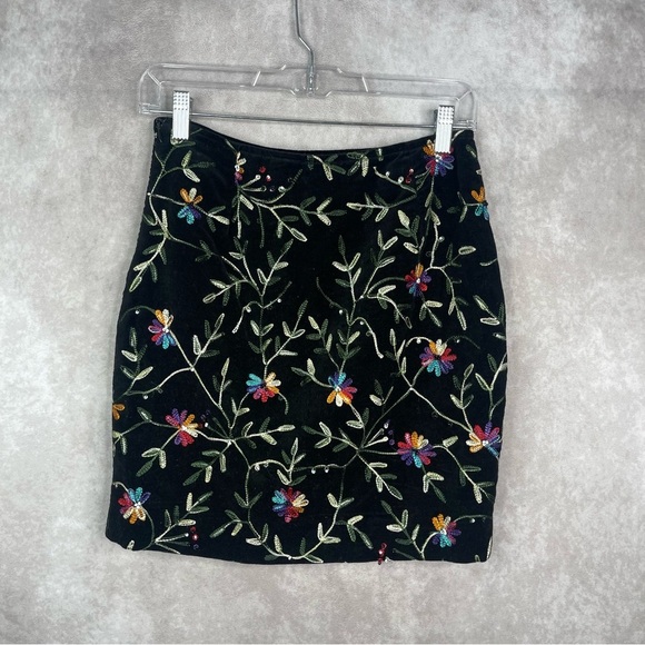 Boston Proper Beaded Embroidered Boho Mini Skirt In Black Women’s Size 4 - Picture 4 of 6